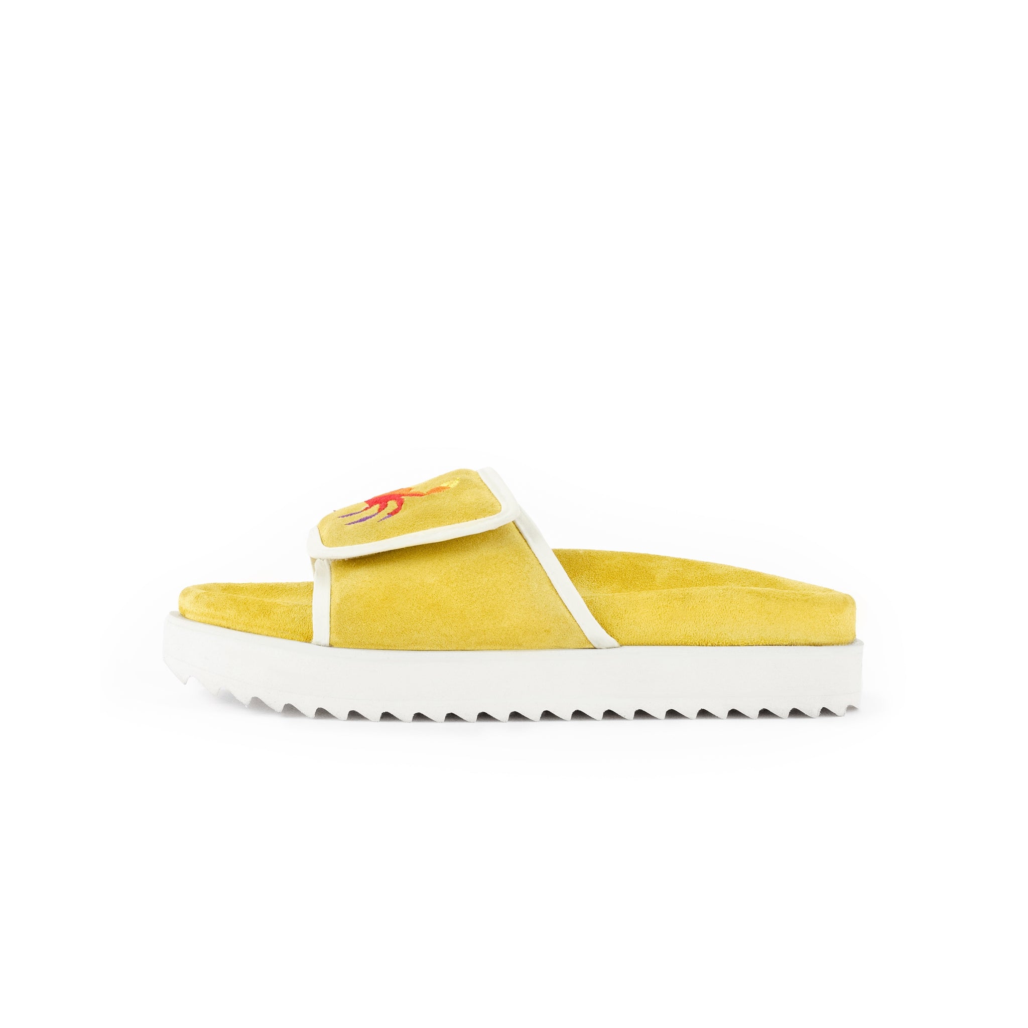 SLIDES SANDAL IN BLACK TPU WITH YELLOW STRAP EMBOSSED LOGO